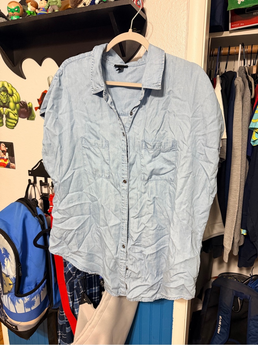 Torrid Light Blue Chambray Cap Sleeve Button-Up Shirt